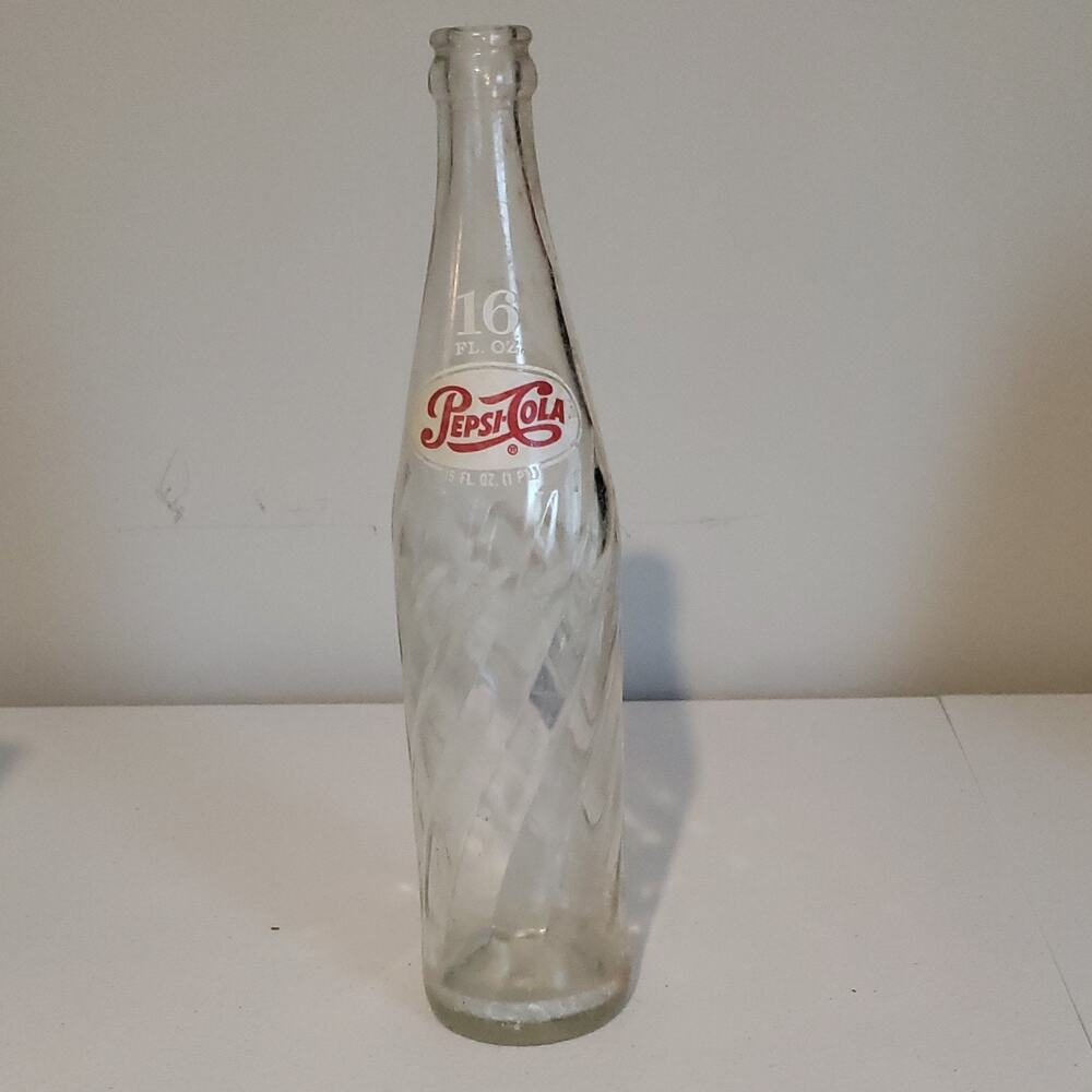 Pepsi 16 oz Clear Glass Bottle Soda Advertising Collectible 16 FL OZ Vintage